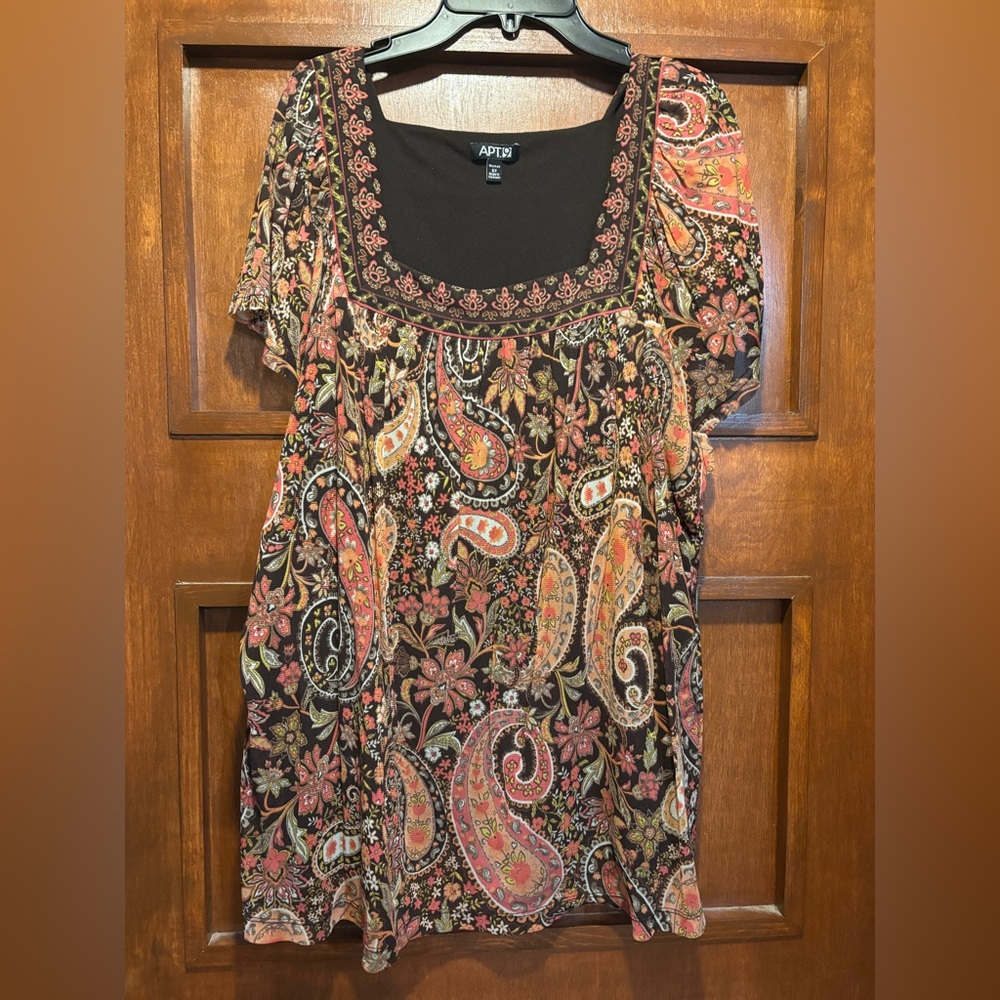 Apt. 9 Women's Floral Paisley Blouse - Black and Orange